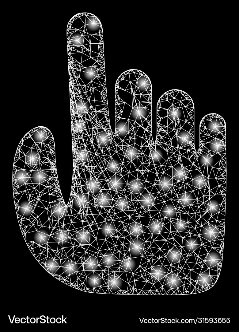 Bright web mesh index finger with glare spots Bright web mesh index finger with glare spots vector image