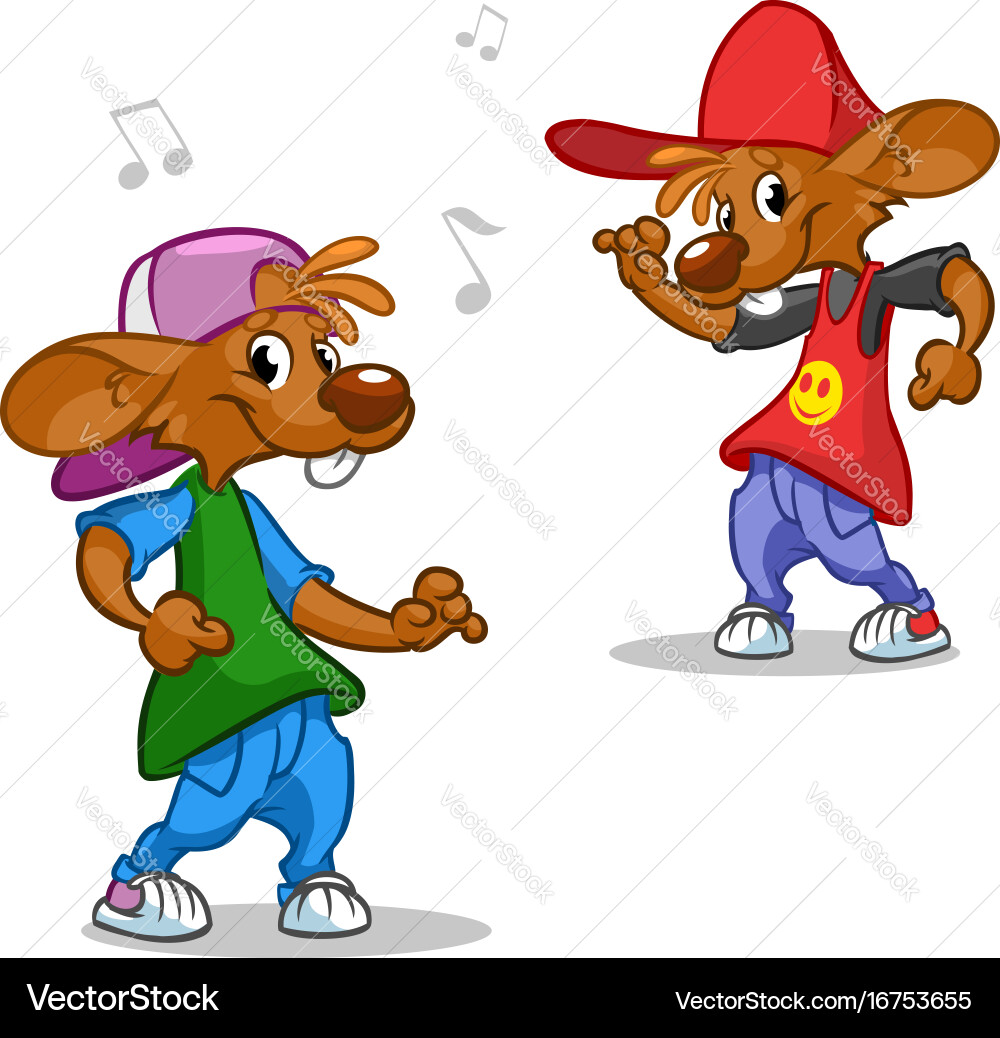 Cartoon set of hip-hop dancing mouses vector image