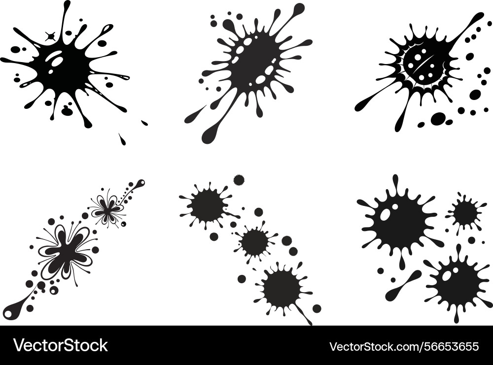 Collection of black ink splatter blobs vector image