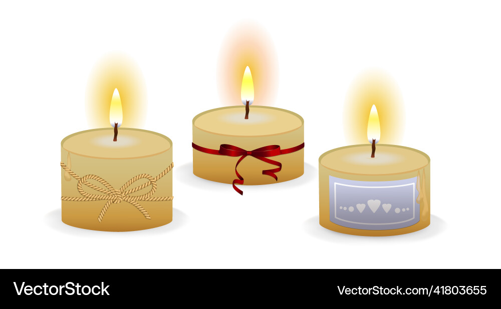 Collection of three candles in a realistic style Collection of three candles in a realistic style Vector Image