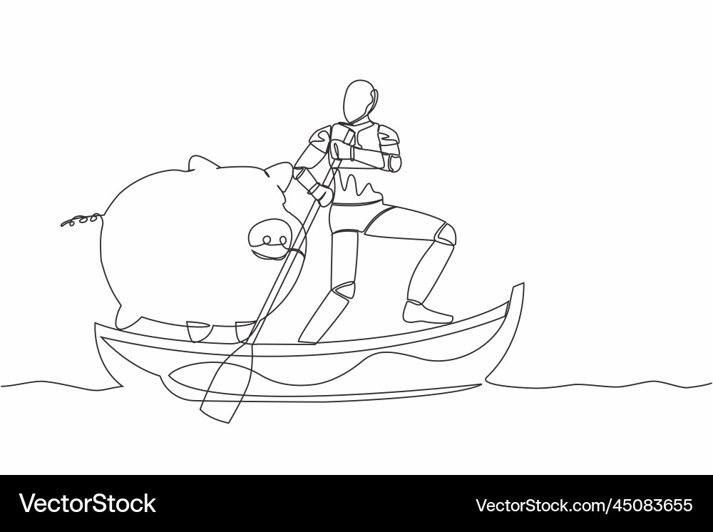 Continuous one line drawing robot sailing away Continuous one line drawing robot sailing away vector image