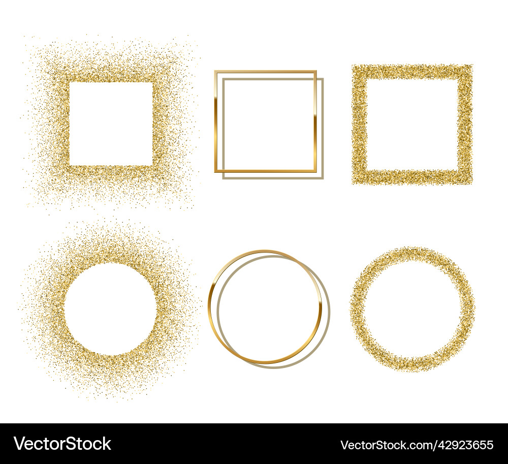 Golden shiny round and square frames with shadows Vector Image