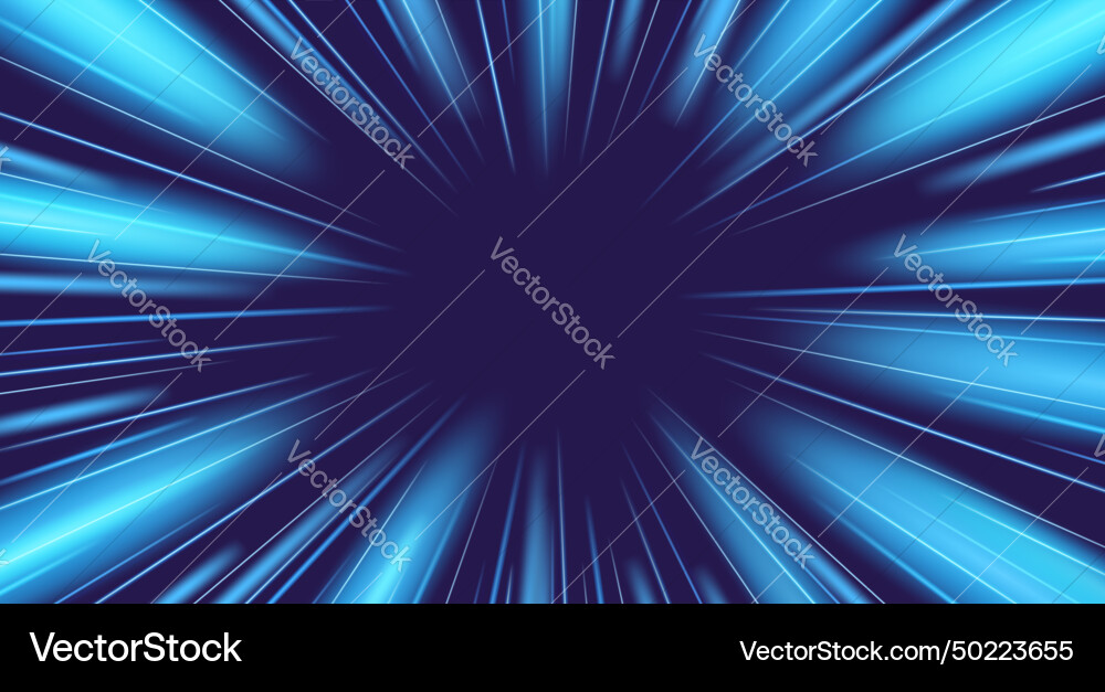 Light speed blue rays perspective tunnel vector image