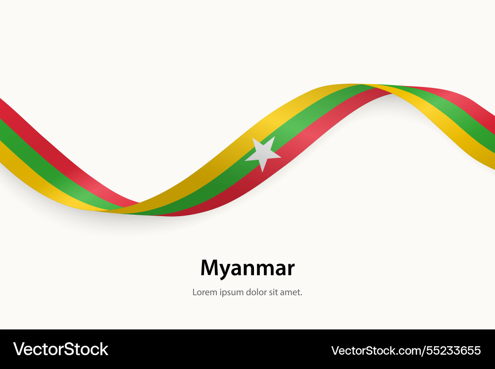 Myanmar flag on waving ribbon Myanmar flag on waving ribbon vector image