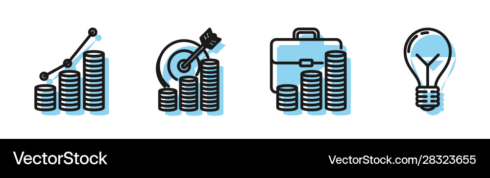 Set line briefcase and coin pie chart infographic Set line briefcase and coin pie chart infographic vector image
