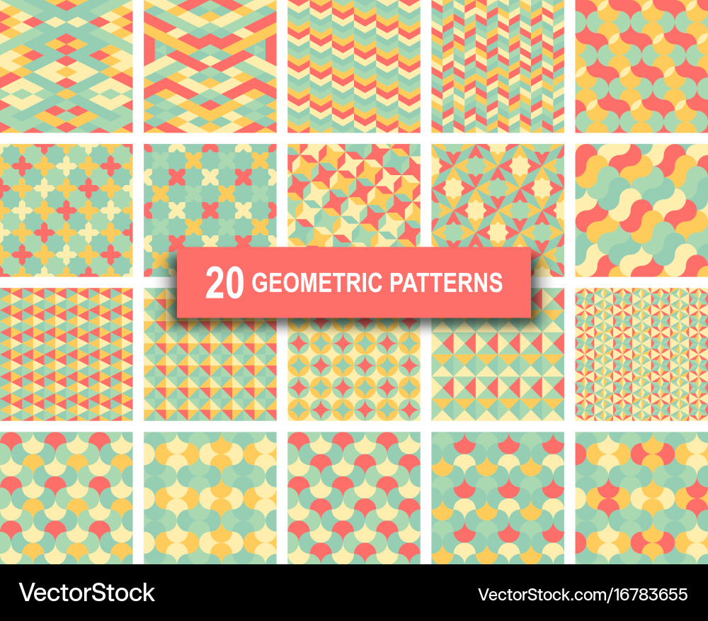Set of twenty pastel color geometric patterns vector image