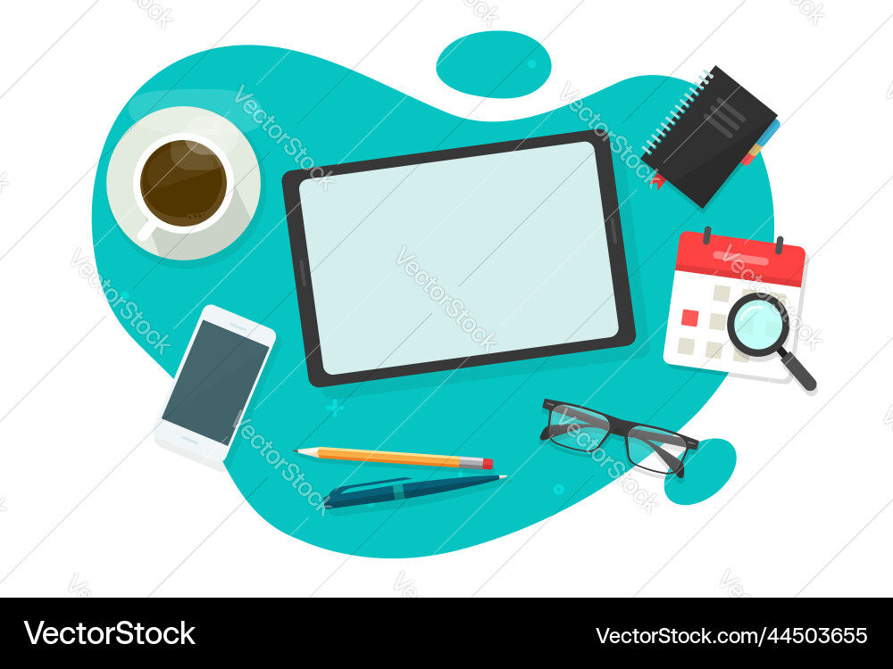 Tablet Computer Mockup - Desk Setup vector image