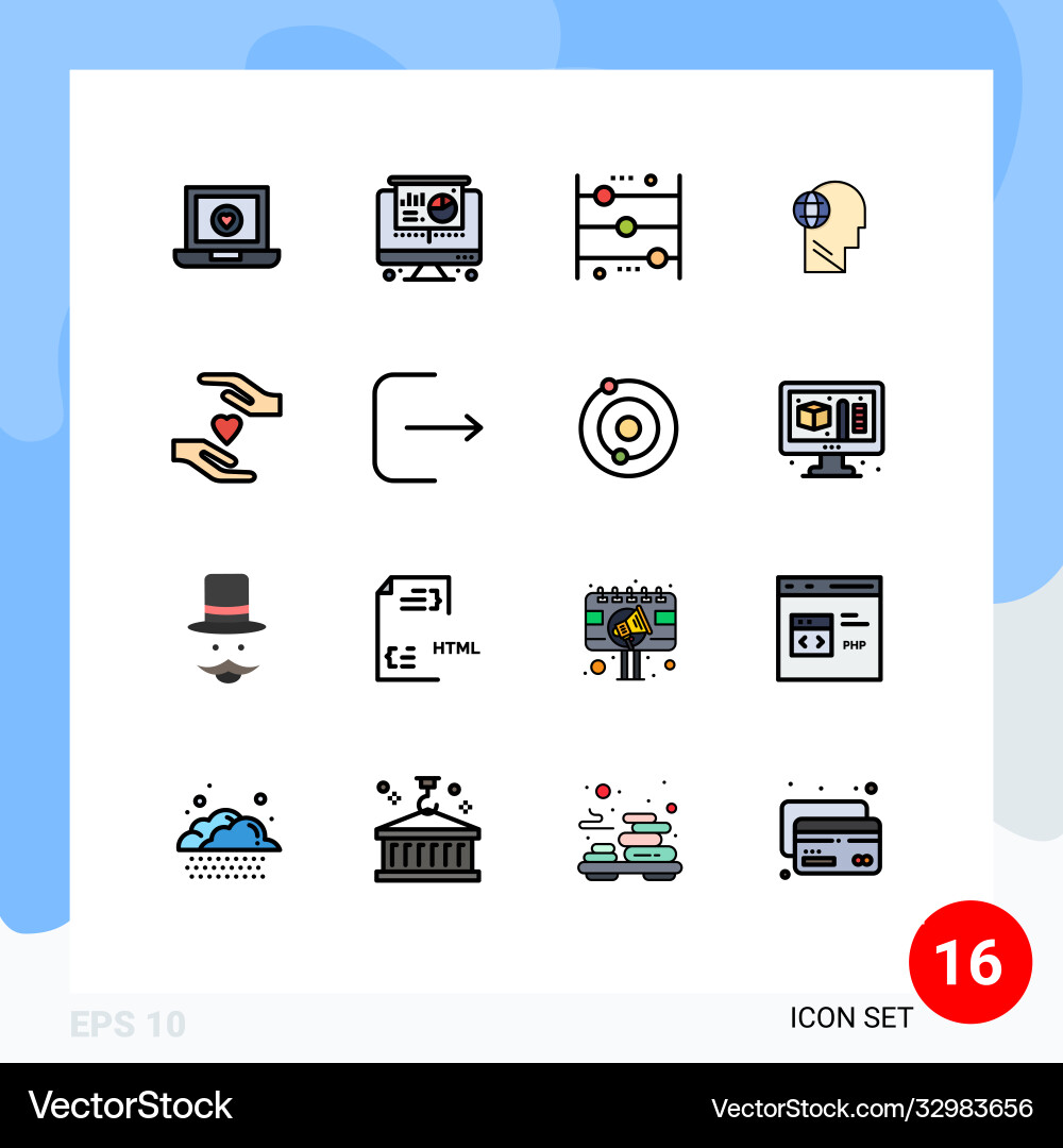 16 universal flat color filled lines set for web Vector Image