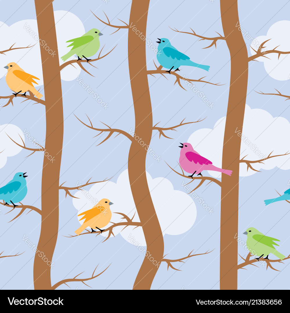 Birds and Trees Repeating Pattern vector image