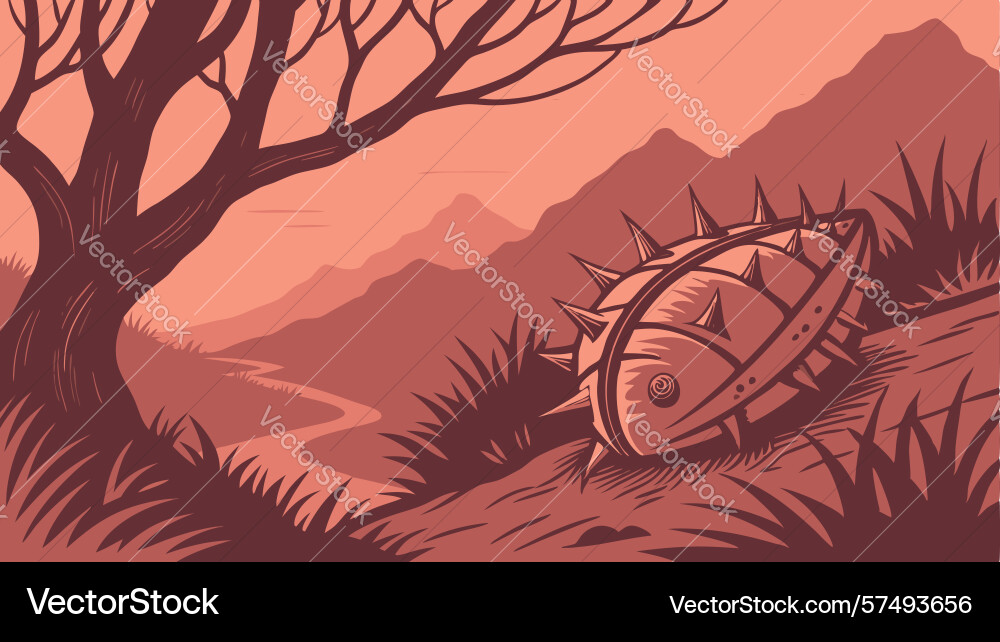 Fossilized shell in red desert ancient relic vector image