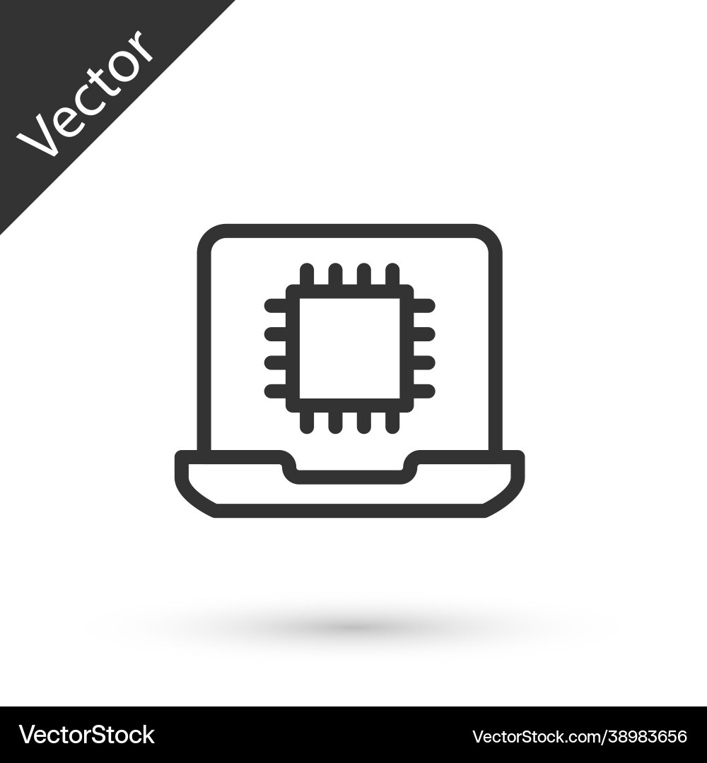 Grey line computer processor with microcircuits vector image