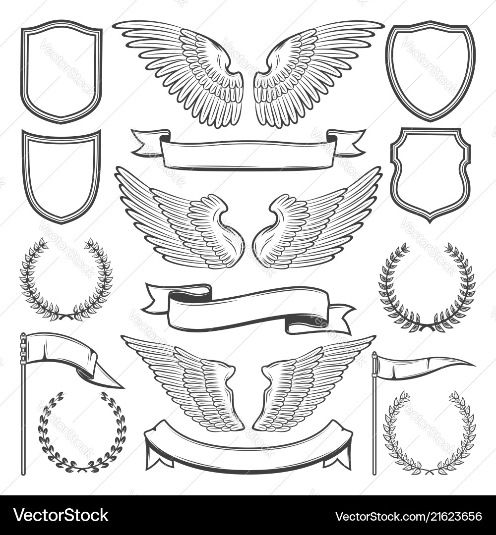 Heraldic Wings & Shields Vector Image