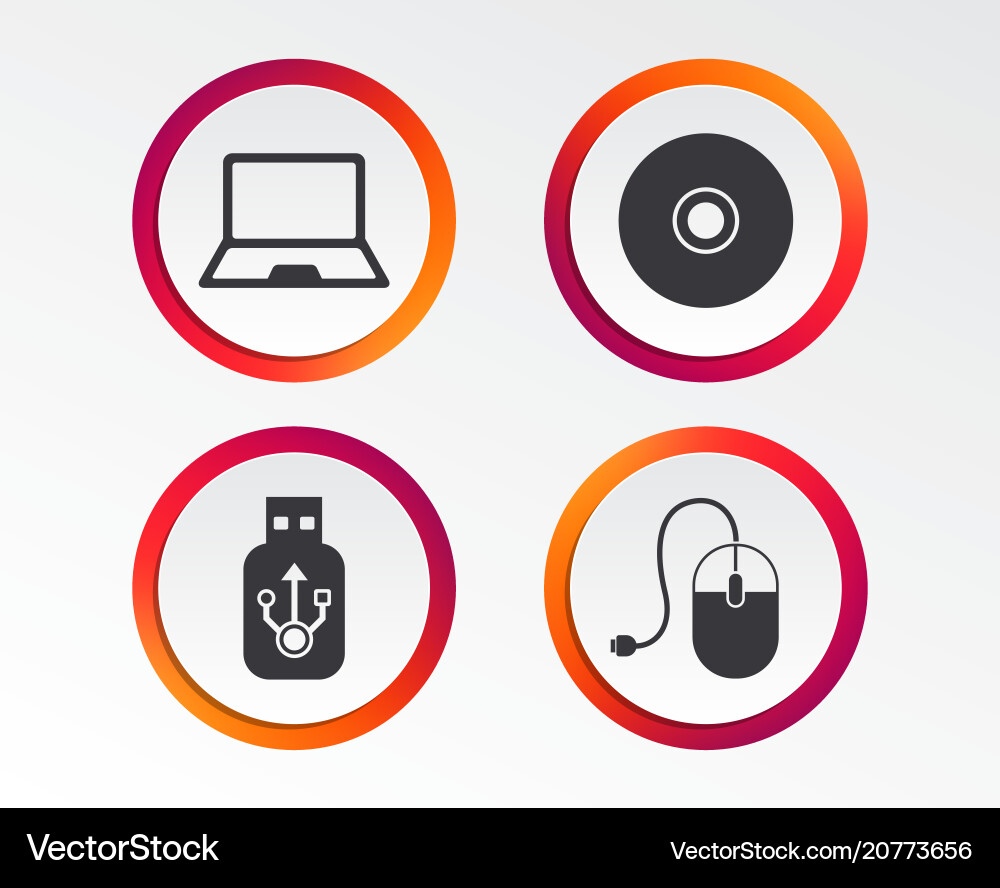 Notebook pc and usb flash drive stick icons Vector Image