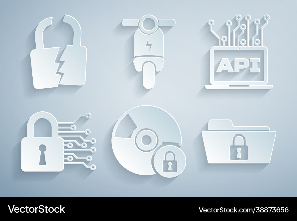 Set cd or dvd disk with lock computer api vector image