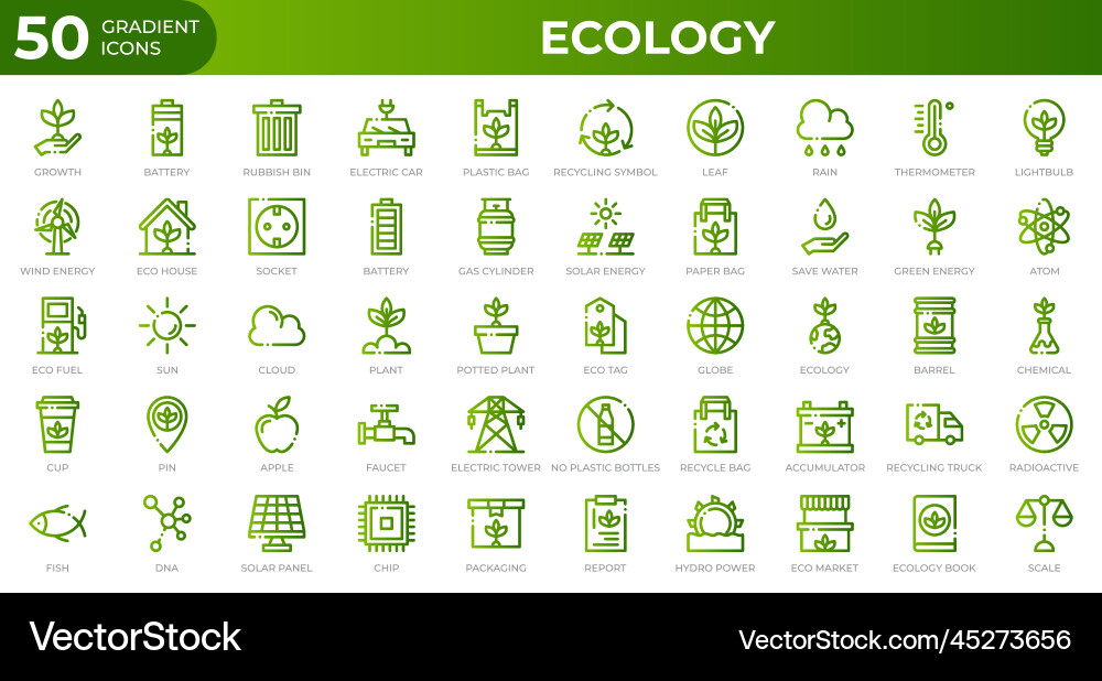 Set of 50 ecology web icons in gradient style Set of 50 ecology web icons in gradient style vector image