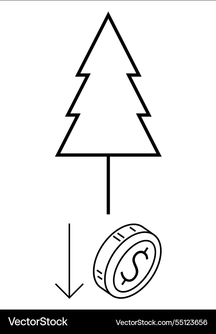 Tree with downward arrow and coin symbolizing Tree with downward arrow and coin symbolizing vector image