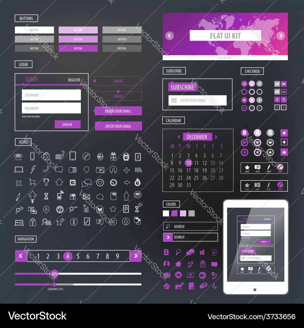 Ui kit responsive web design icons template mockup vector image