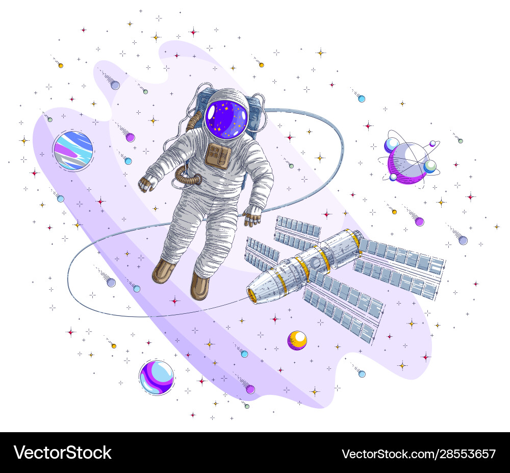 Astronaut went out into open space connected Astronaut went out into open space connected vector image