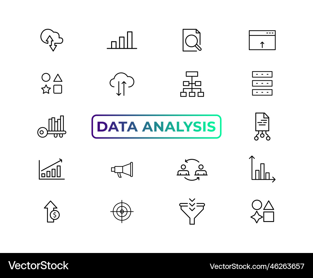 Big data analysis thin line icon set Big data analysis thin line icon set vector image