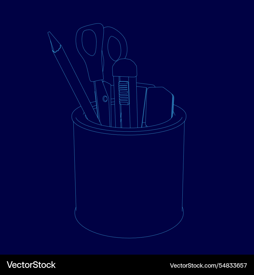 Blue container with a pencil scissors and ruler Blue container with a pencil scissors and ruler vector image