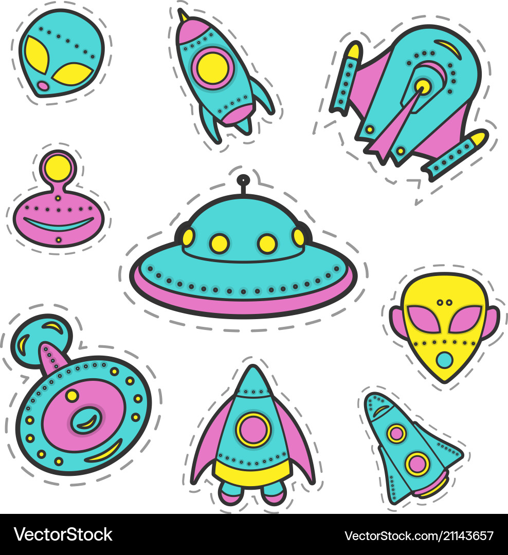 Collection of cosmic objects spaceships Collection of cosmic objects spaceships Vector Image
