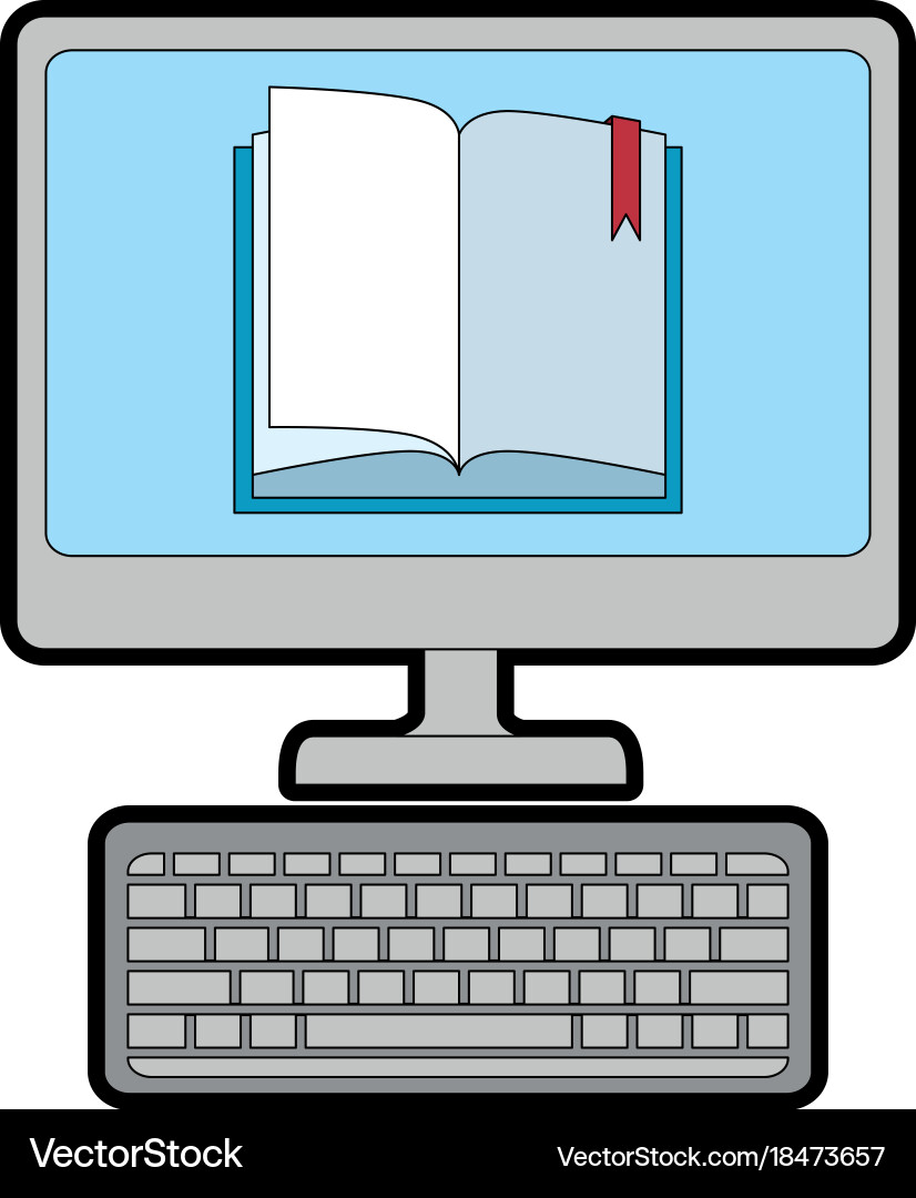 Desktop computer with ebook Vector Image