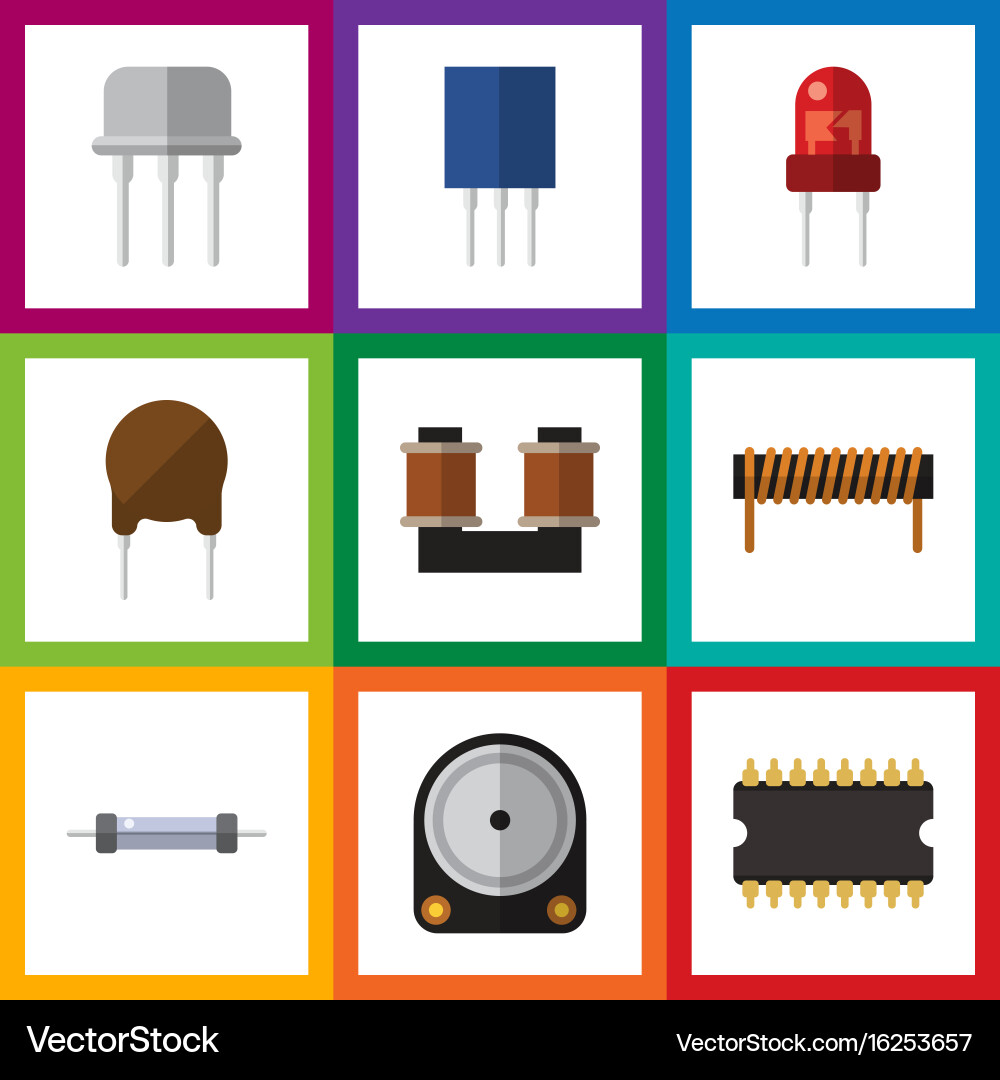 Flat icon electronics set of hdd triode bobbin Vector Image