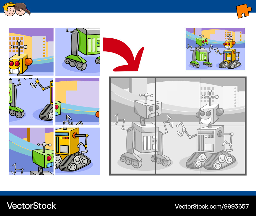Jigsaw puzzle task with robots vector image