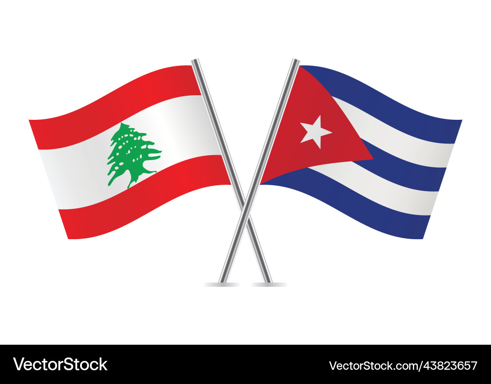 Lebanon and cuba crossed flags vector image