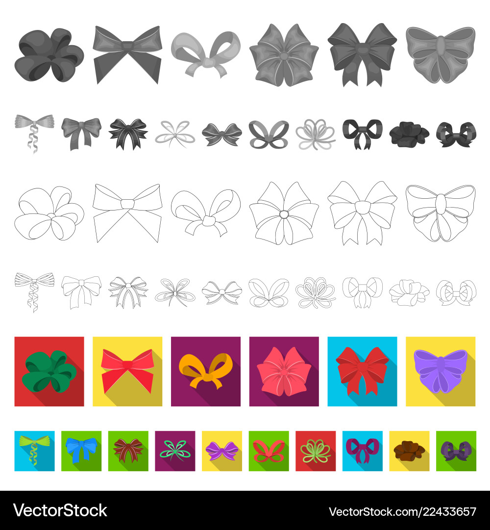 Multicolored bows flat icons in set collection vector image