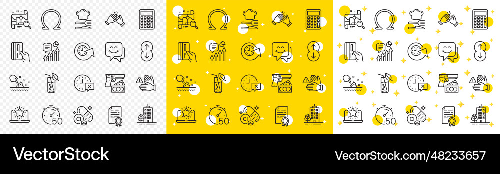 Outline search map timer and omega line icons Outline search map timer and omega line icons vector image