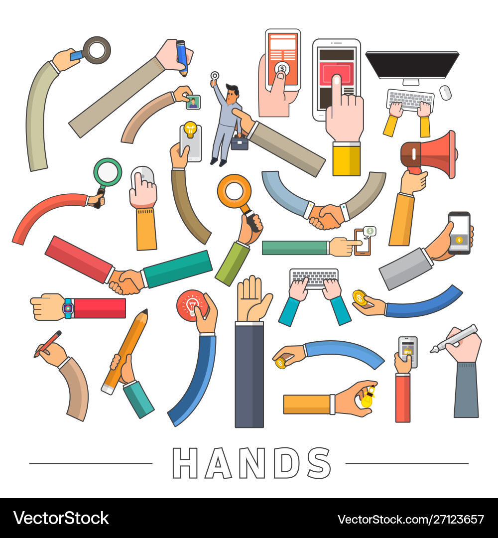 Set hands mix hand hold multi device for use Set hands mix hand hold multi device for use vector image