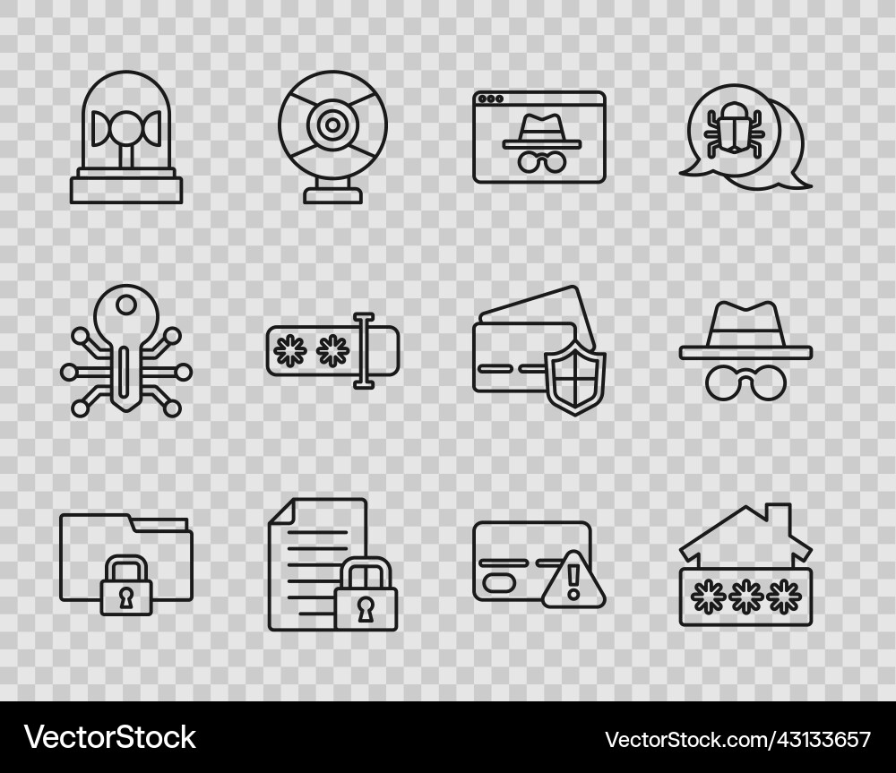 Set line folder and lock house with password Set line folder and lock house with password vector image