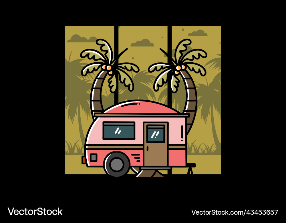 Teardrop camper and coconut tree design Vector Image