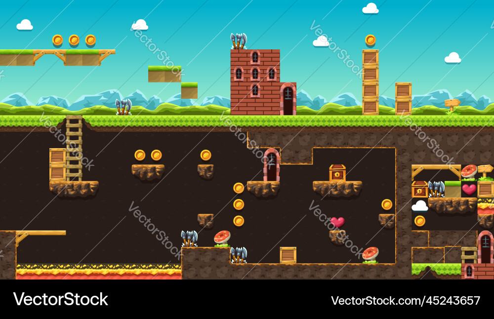 Video game level with elements side view vector image