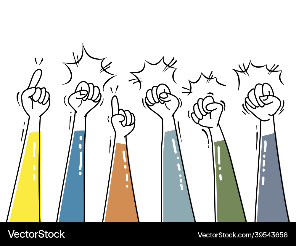 Hand drawn of doodle hands up fist protest Vector Image