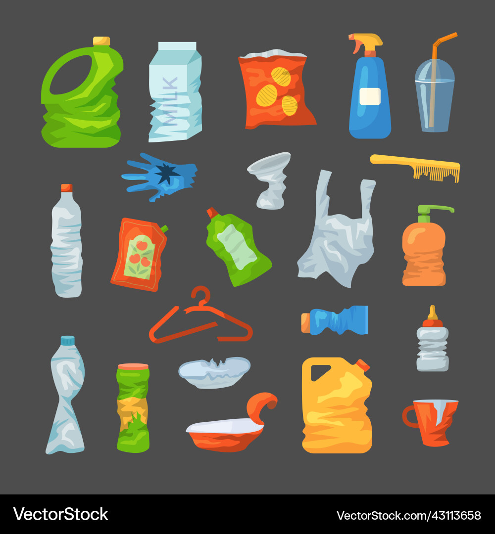 Plastic garbage boxes empty bottles packages vector image