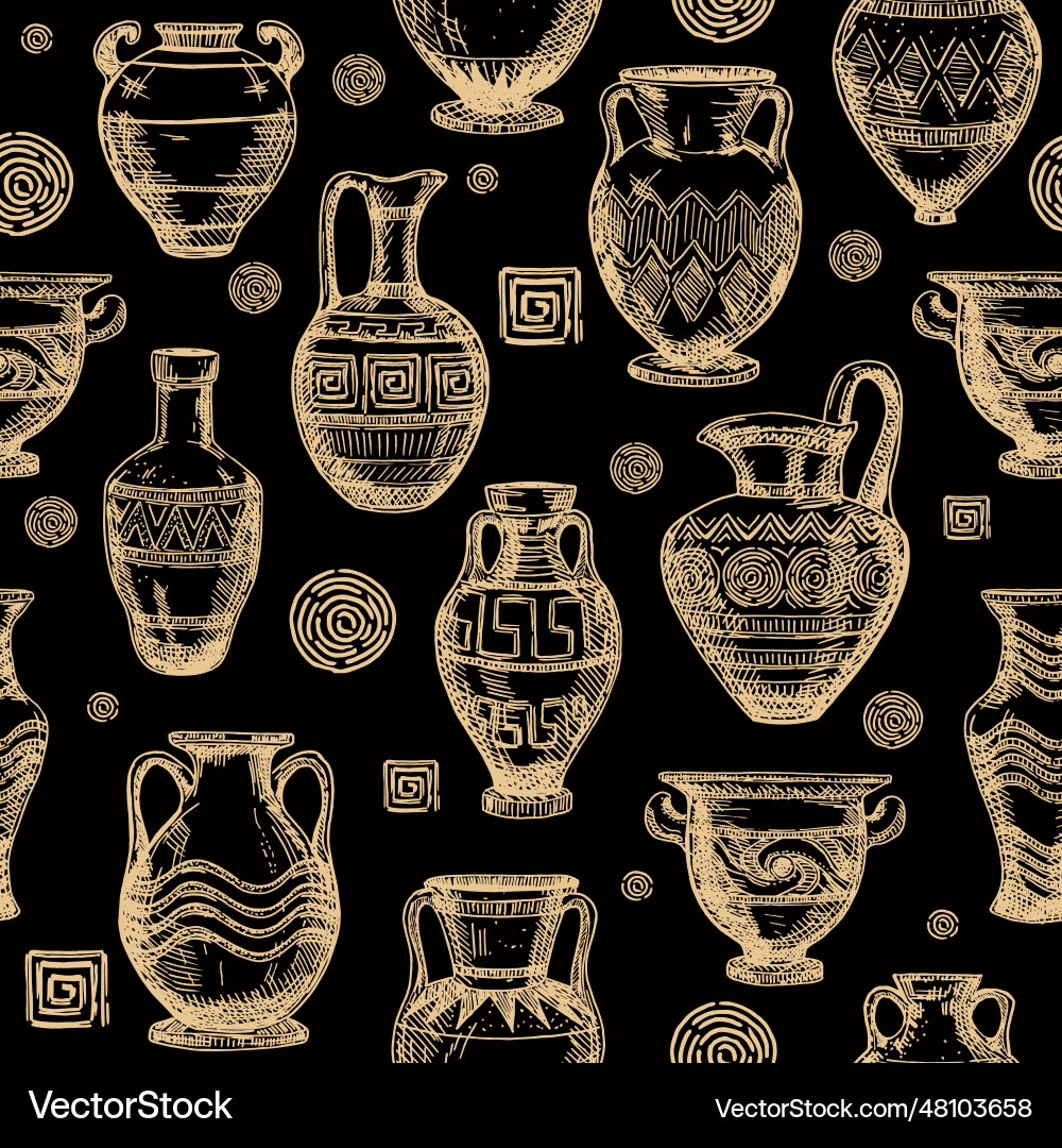 Seamless pattern with ancient greek vase sketch Vector Image