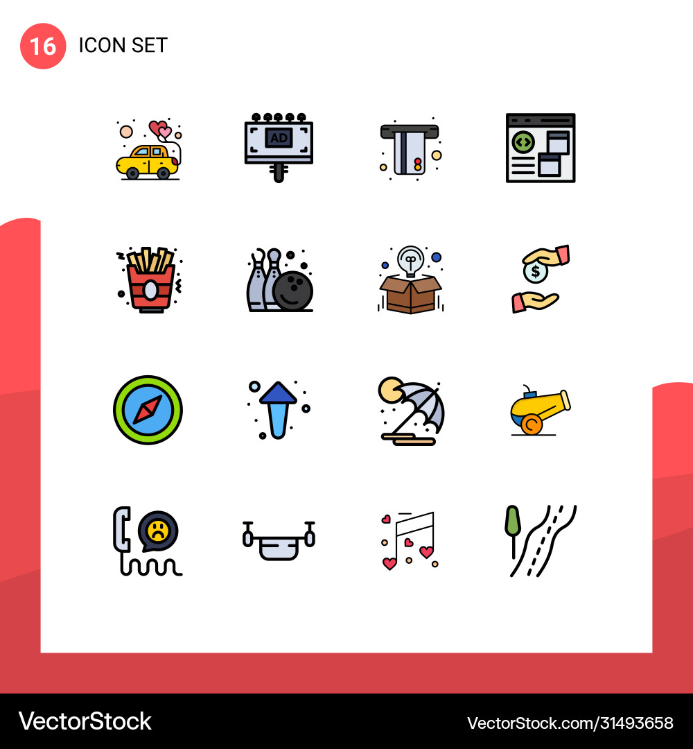 Set 16 flat color filled lines on grid Vector Image