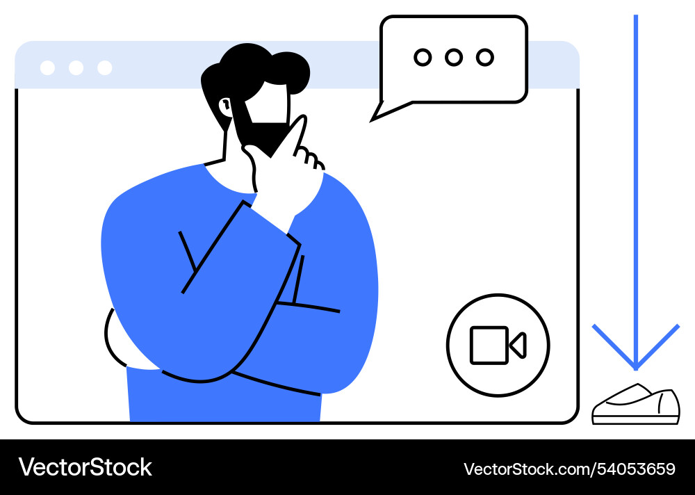 Businessman in virtual meeting pondering while Businessman in virtual meeting pondering while vector image