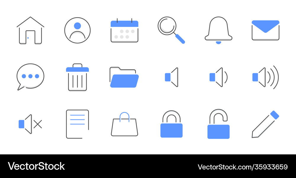 Colored line essential ui icon set vector image