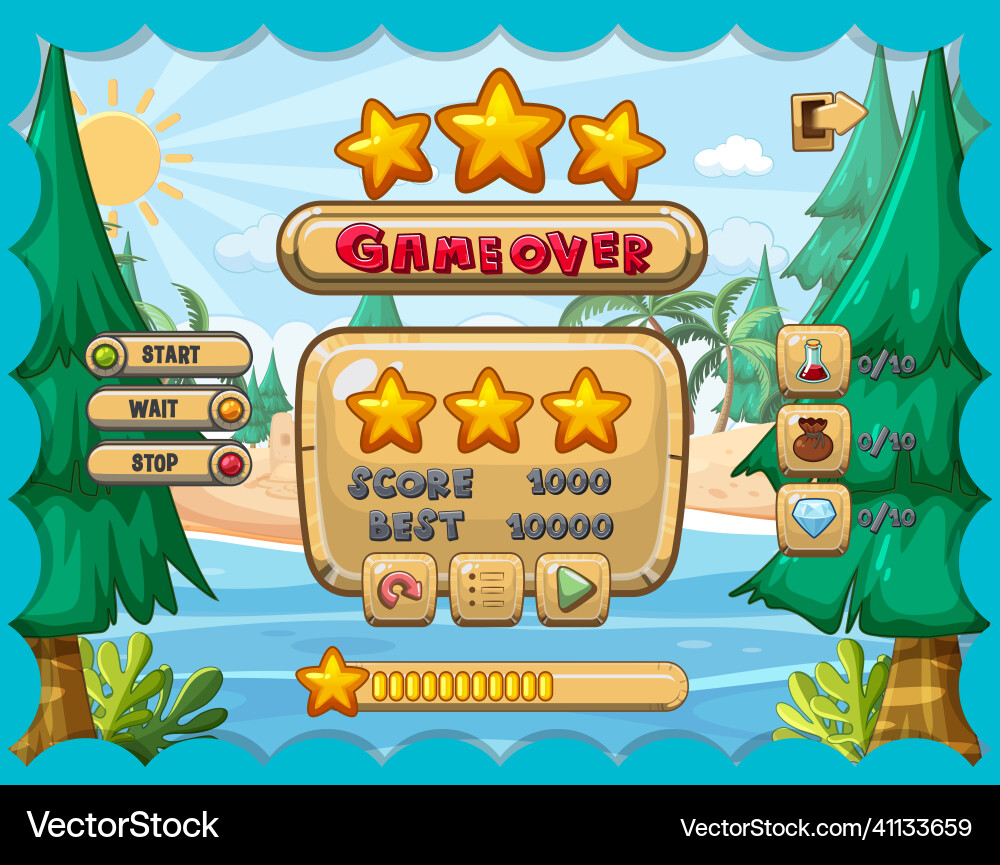 Game user interface with over and three stars Game user interface with over and three stars vector image