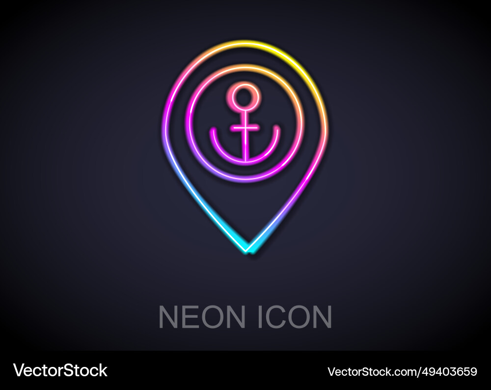 Glowing neon line map pointer with anchor icon vector image