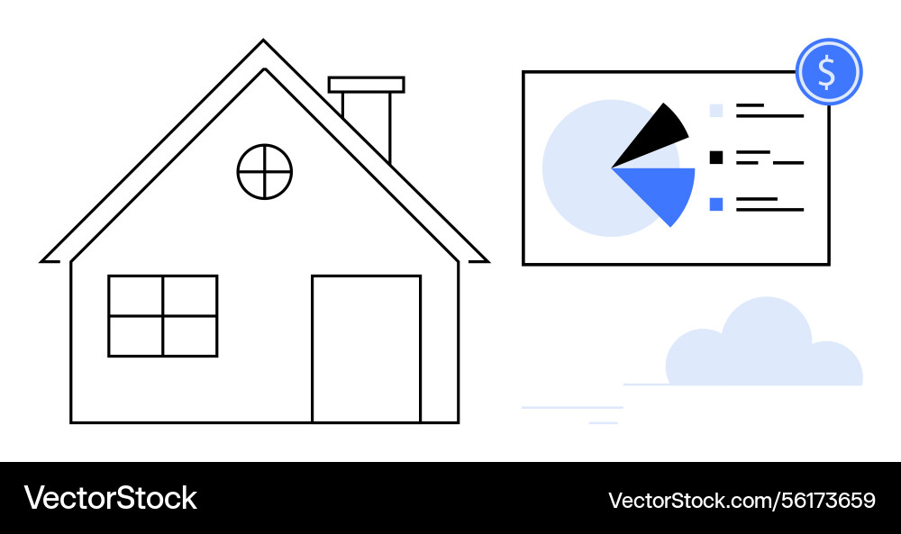House with data dashboard showing pie chart House with data dashboard showing pie chart vector image