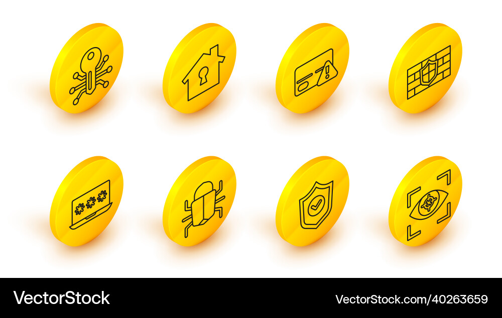 Set line eye scan shield with check mark system Set line eye scan shield with check mark system Vector Image