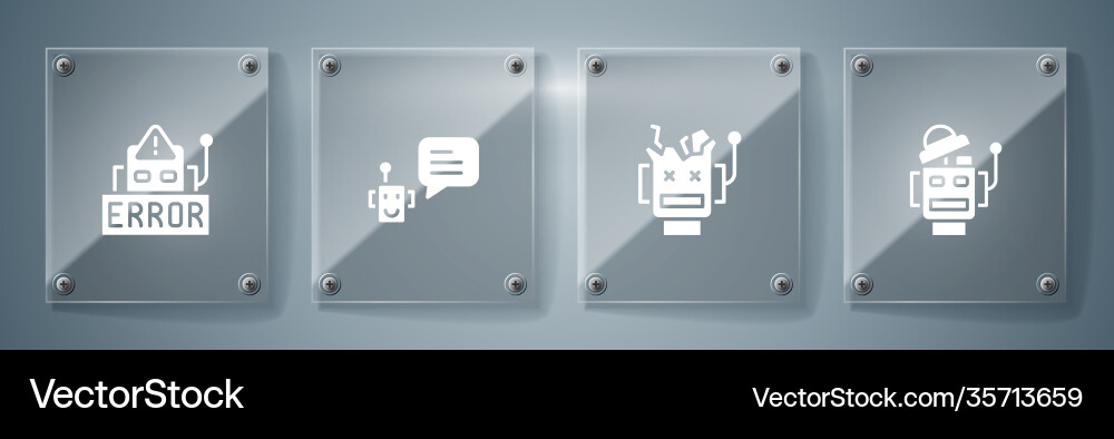 Set robot broken bot and error in square Set robot broken bot and error in square vector image