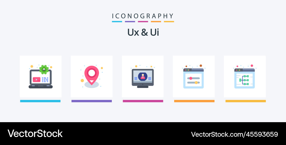 Ux and ui flat 5 icon pack including flowchart vector image