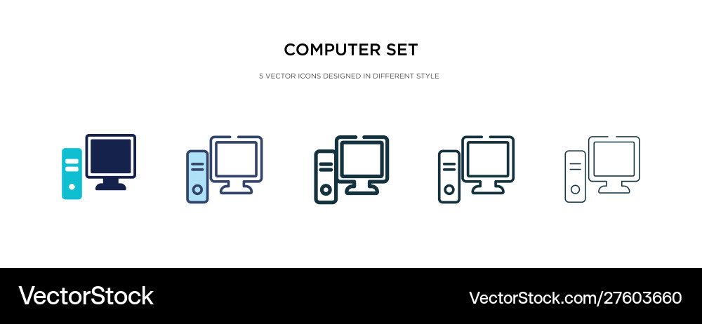 Computer set icon in different style two colored Computer set icon in different style two colored vector image