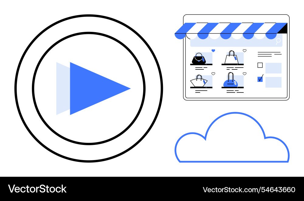 E-commerce shopping interface with play button Vector Image