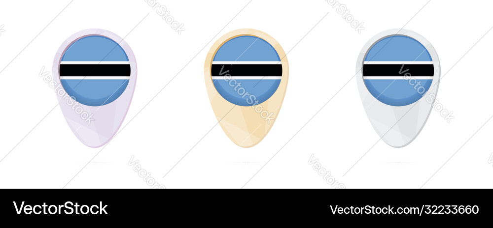 Map markers with flag botswana 3 color versions vector image